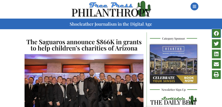 Arizona Digital Free Press coverage of The Saguaros grants to Arizona children's charities