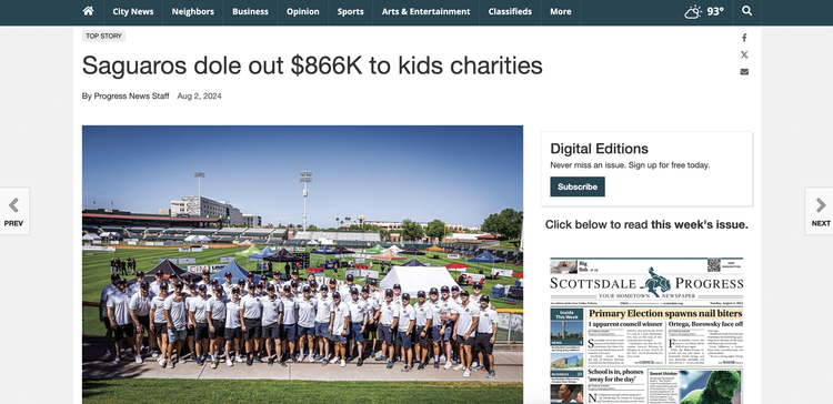 Scottsdale Progress coverage of The Saguaros awarding grants to Arizona children's charities