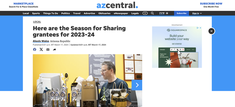 AZ Central coverage of the Season for Sharing campaign and its Arizona nonprofit grant recipients