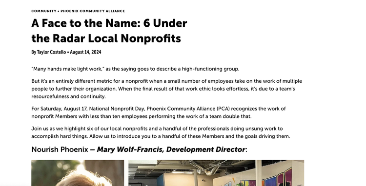Downtown Phoenix feature spotlighting Amanda Hope Rainbow Angels among six local nonprofits